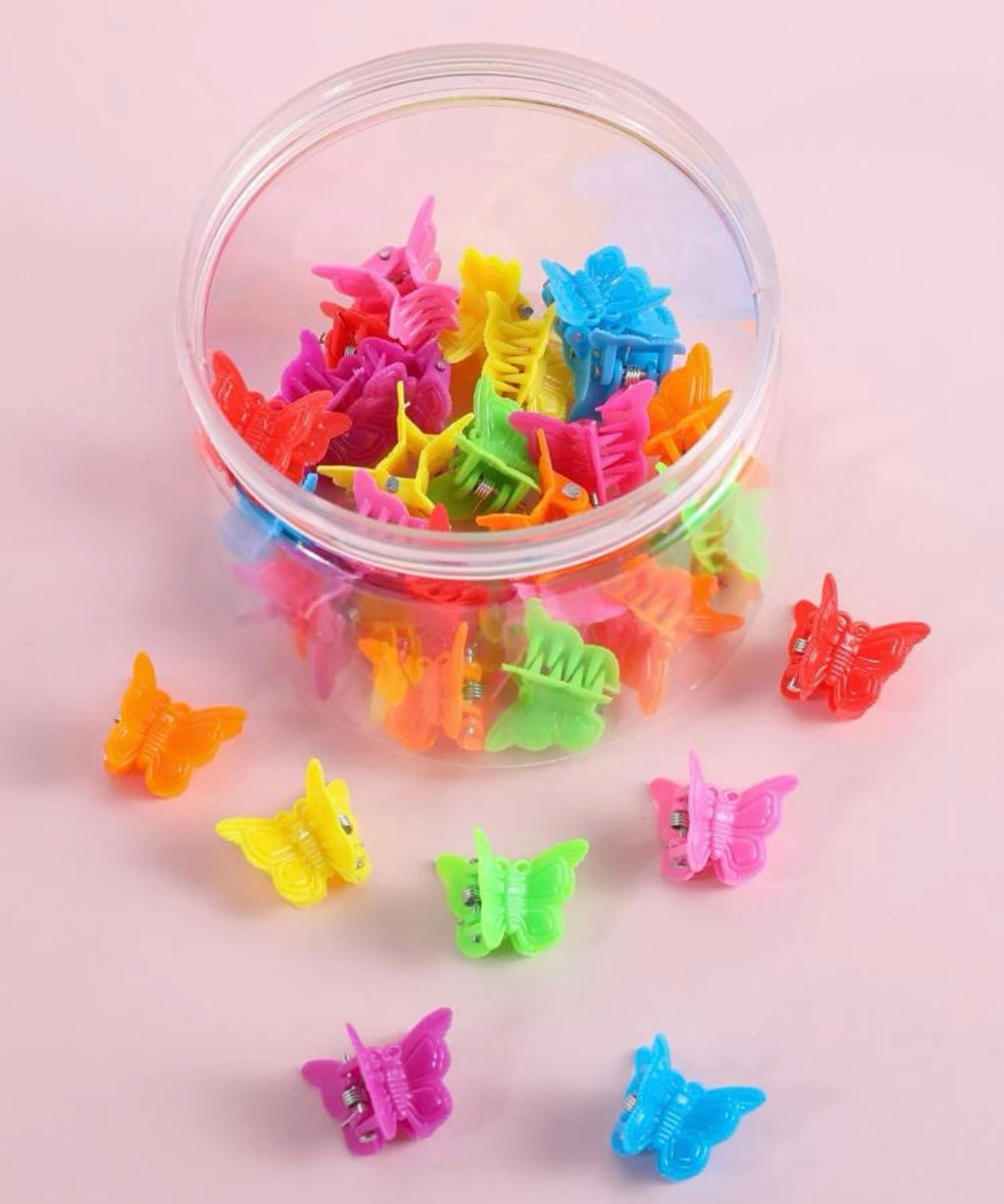 Box of 30 Small Coloured Butterfly Claw Clips, Hair, Clips in plastic tub