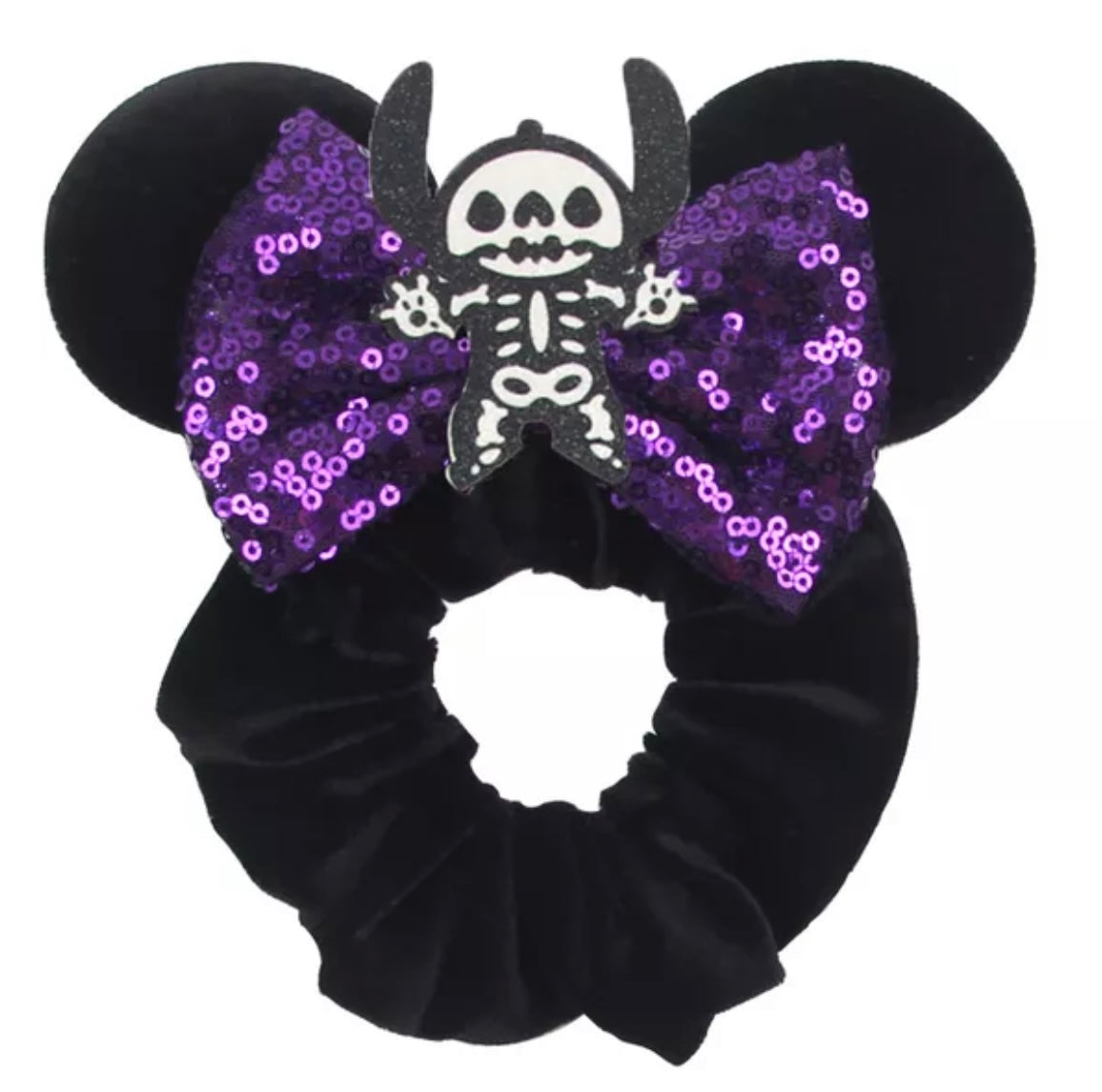 Mouse Ear Velvet Scrunchies, Halloween, Skeleton, Stitch