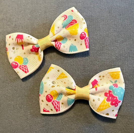 Ice Cream Print Bows, Ribbon Hairbows, Hair, Bow, School, Hair Clip