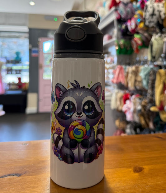 Racoon, Straw Lid, Flip Top, Water Bottle