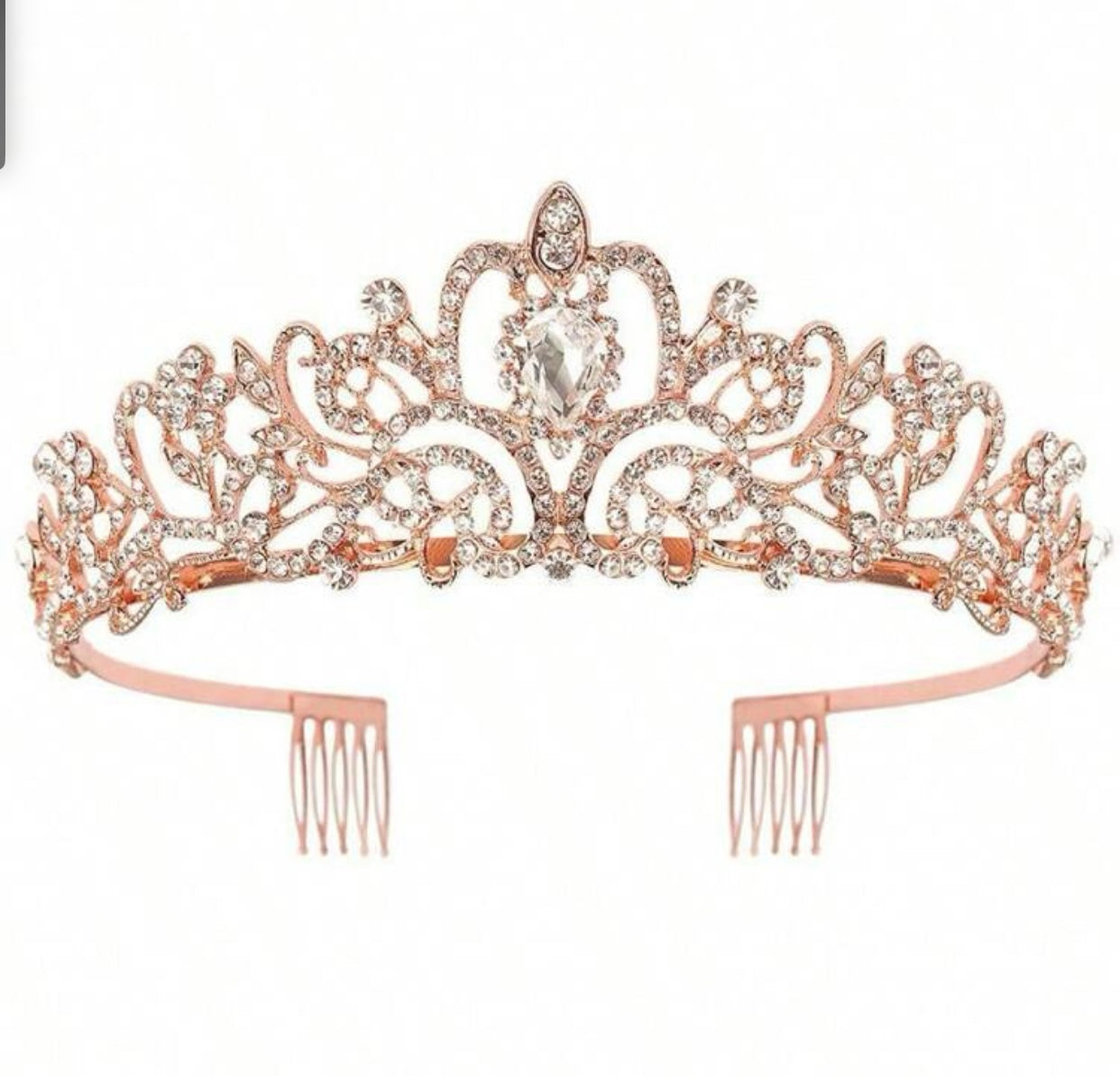 Rose Gold Rhinestone Tiara, Crown, Prom, Wedding, Dancing, Metal Tiara