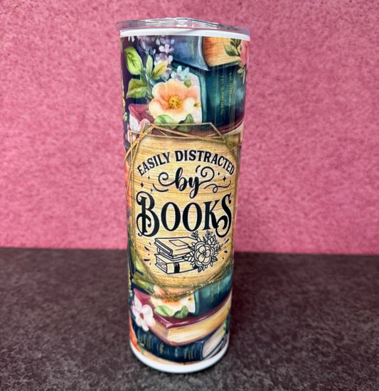 Easily Distracted by Books, 20oz Tumbler, Insulated, Stainless Steel, Hot & Cold use, Personalised