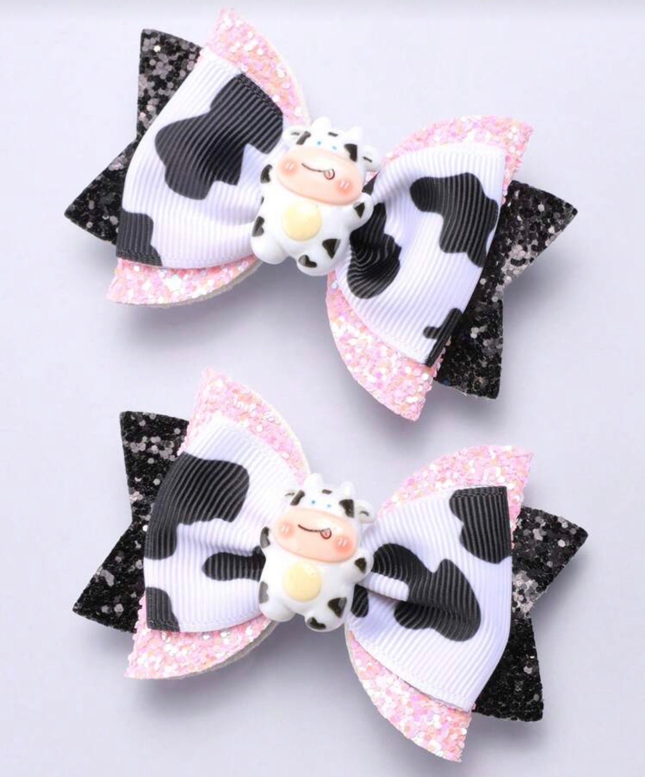Pink, Cow, Ribbon Hairbows, Hair, Bow, School, Hair Clip
