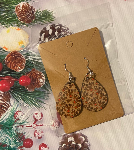 Christmas Reindeer, Handmade Earrings, Printed, Rudolph