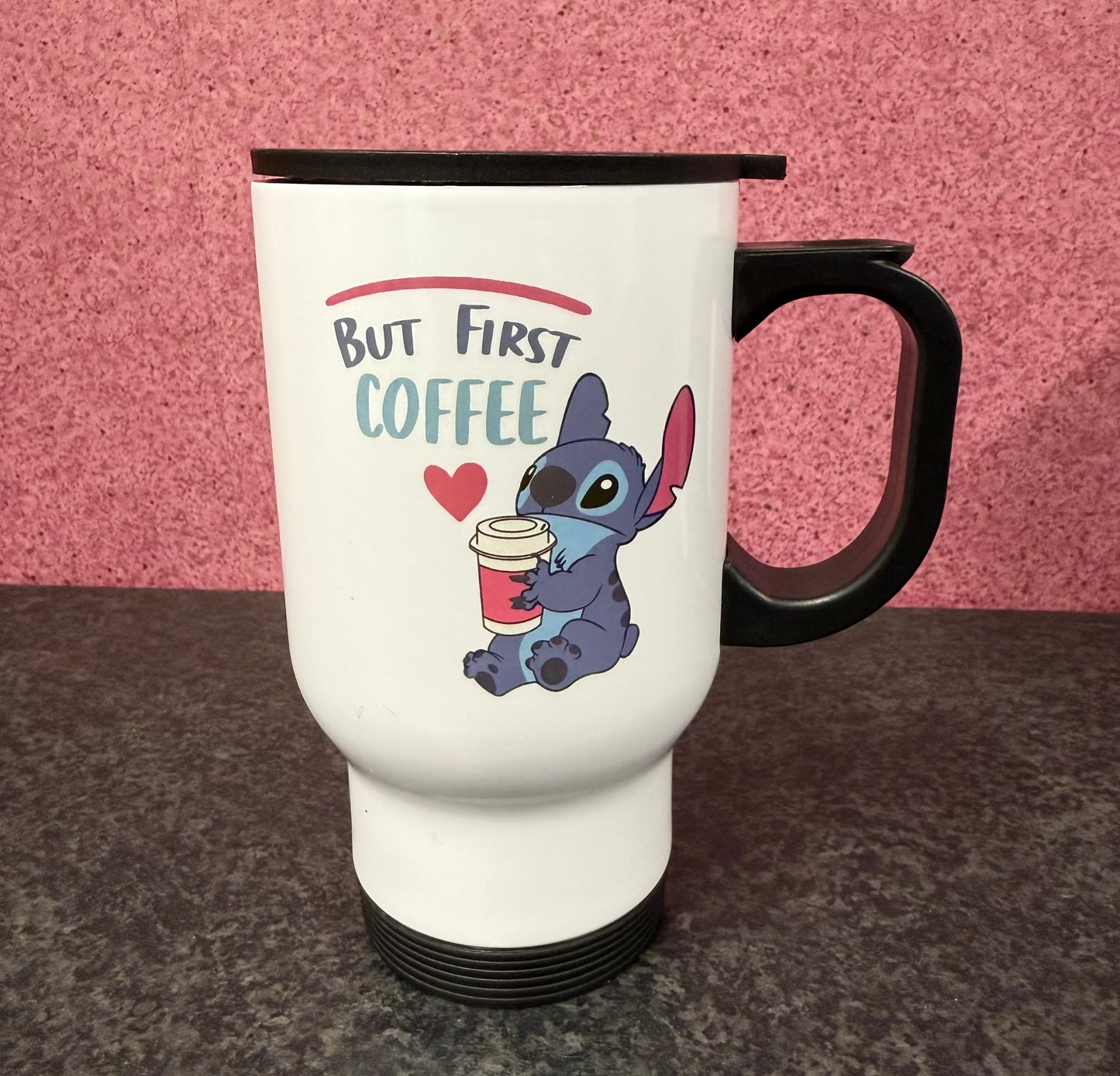 But First Coffee, Stitch, Thermos, Travel Mug