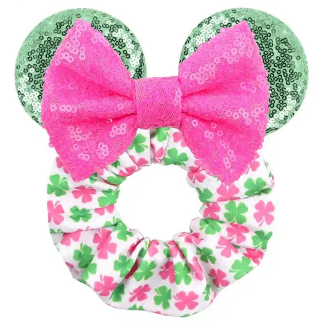 Mouse Ear Velvet Scrunchies Good Luck, Shamrock, St Patricks Day Mickey Mouse
