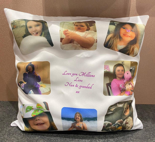 Photo Personalised Message Cushion, 8 Photos, Birthday, Gift
