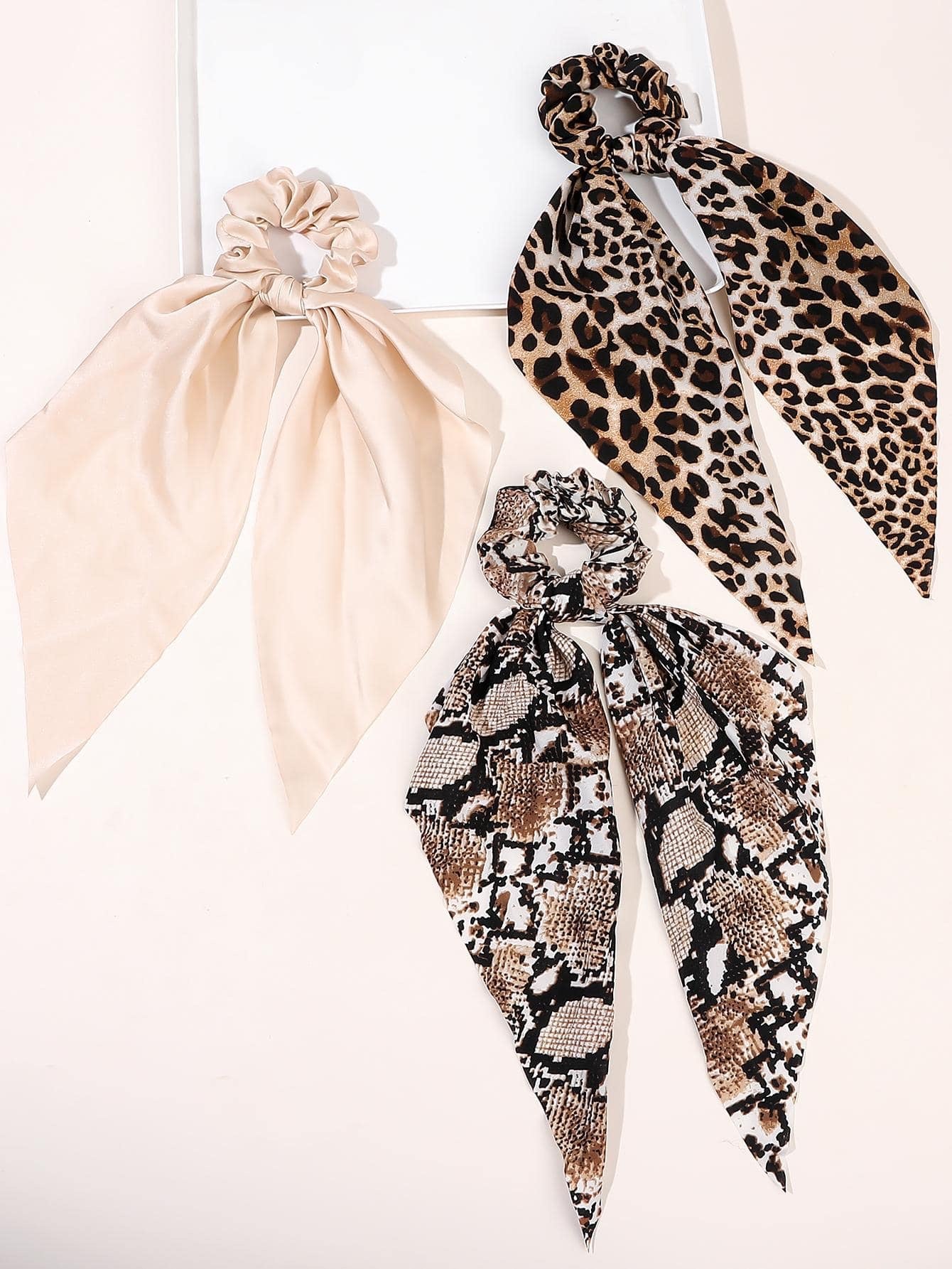 Leopard, Snake or Plain Print Tassel Scrunchies, Tassel Scrunchies