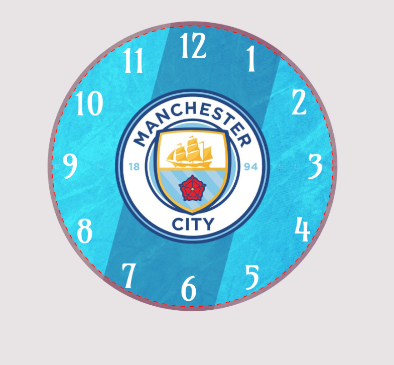 Man City, Football Design, Toughened Glass Clock, Personalised