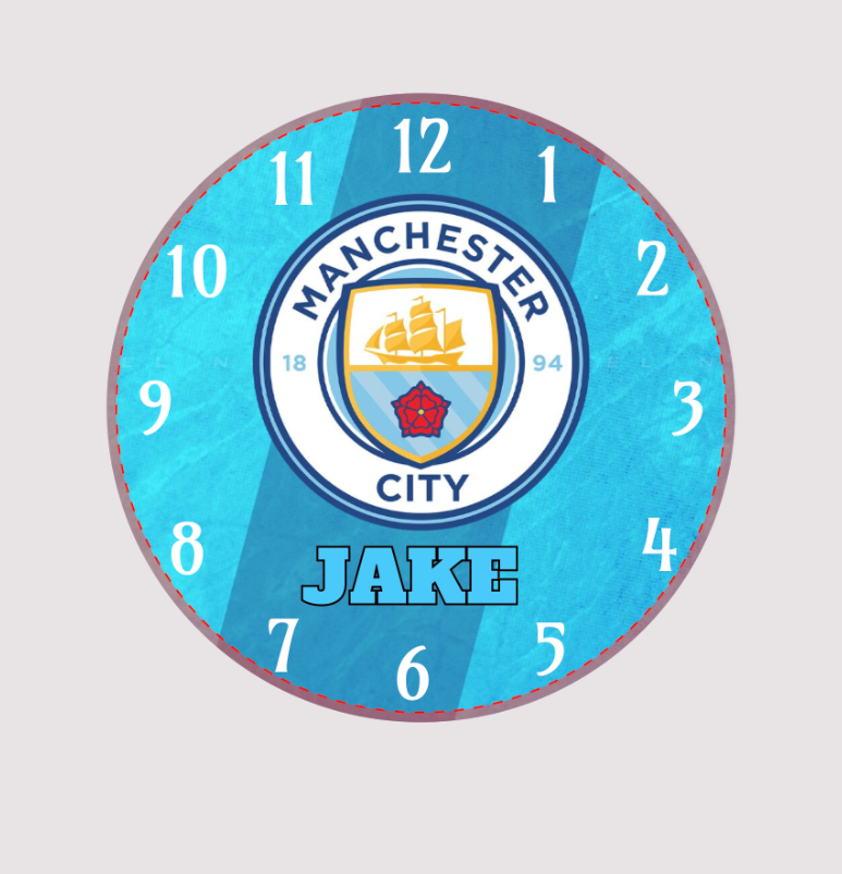 Man City, Football Design, Toughened Glass Clock, Personalised