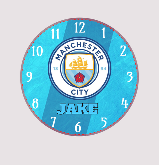 Man City, Football Design, Toughened Glass Clock, Personalised