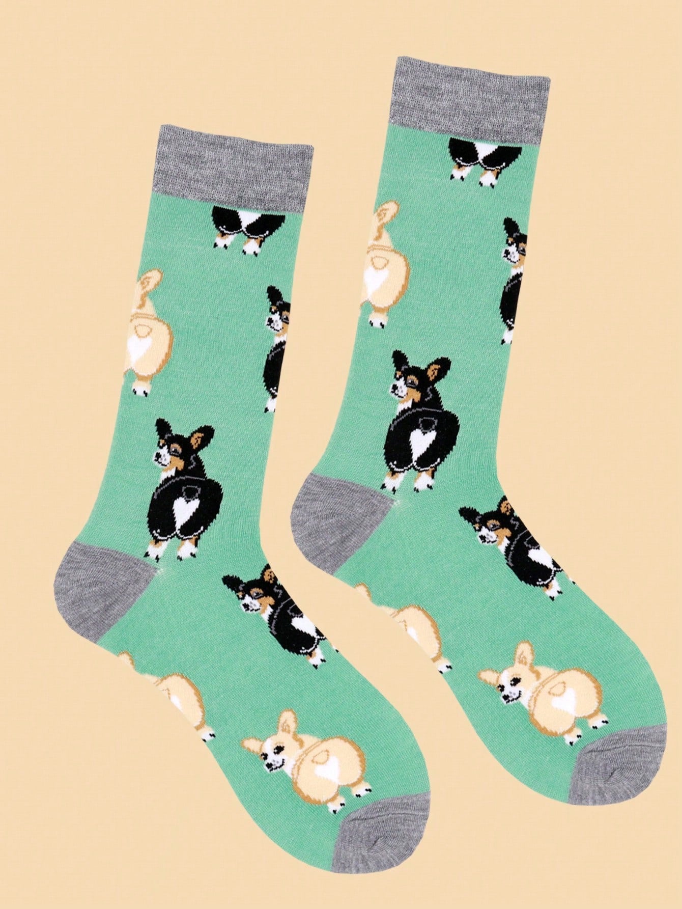 Corgi, Novelty Socks, Adult Socks, Dog Socks, Green