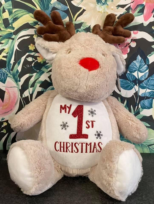 Reindeer, Mumbles Bear, Personalised Soft Toy, Christmas, Teddy