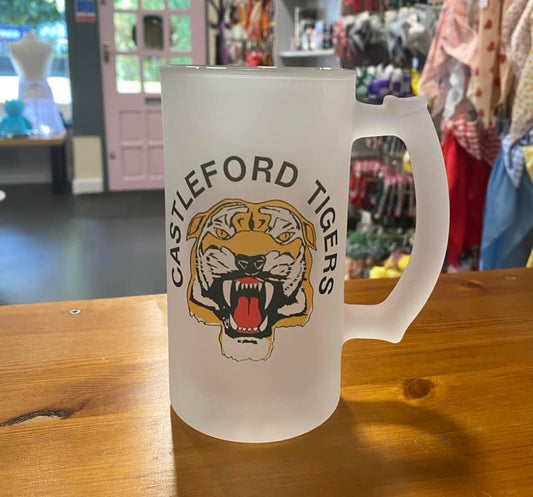 Frosted Glass Stein, 16oz Glass, 450ml, Cold Use, Perfect Gift, Castleford Tigers