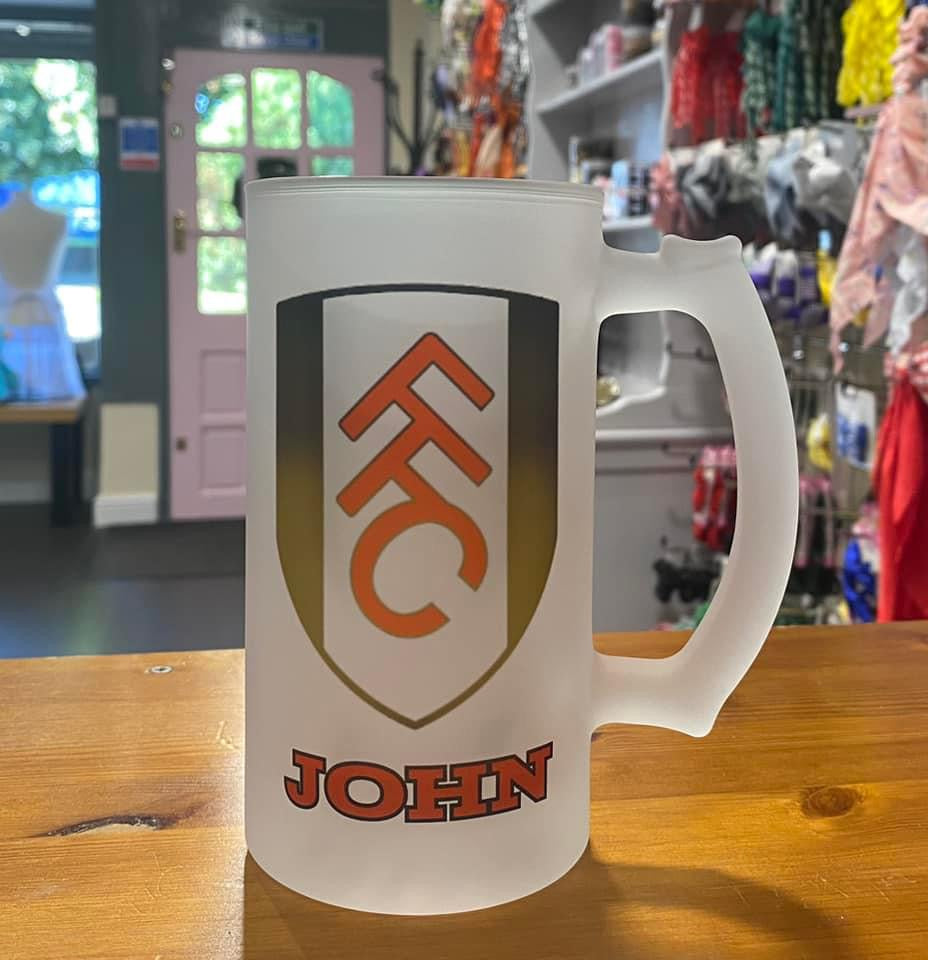 Frosted Glass Stein, 16oz Glass, 450ml, Cold Use, Perfect Gift, Fulham Football Club