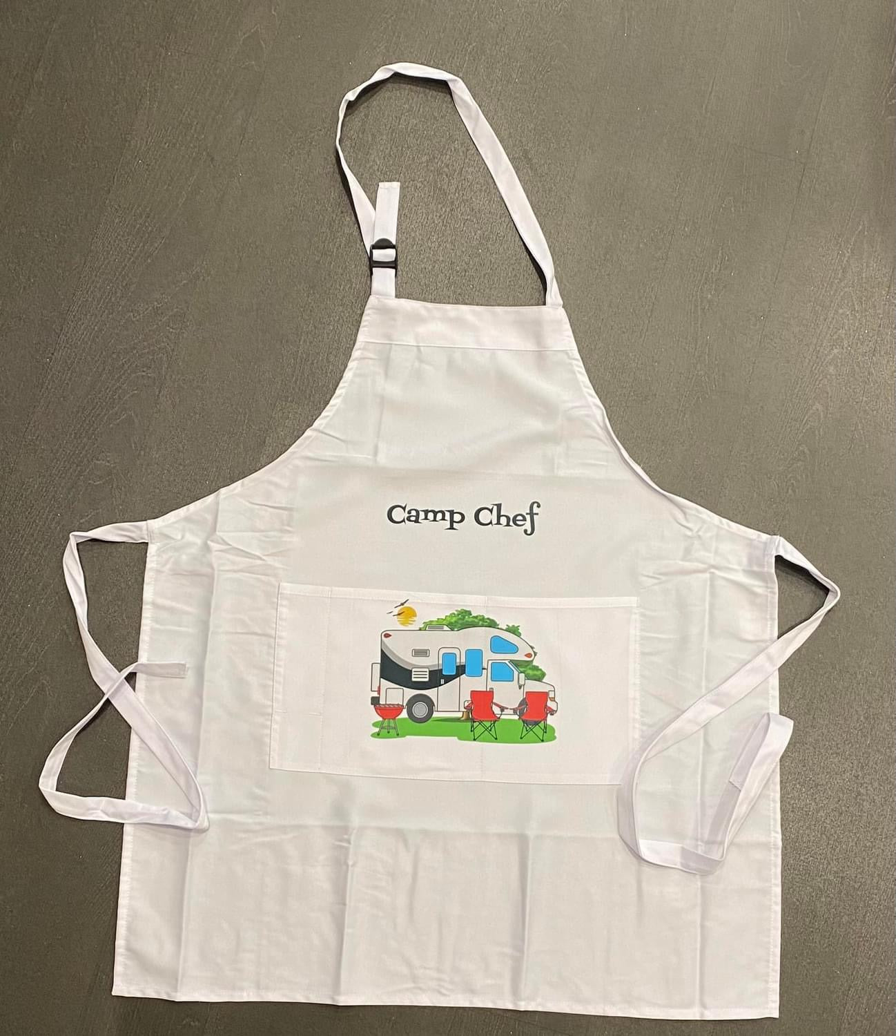 Adult Apron, Camping, Cooking, Baking, Personalised, Unisex, Mens, Women’s, Pink, White or Beige