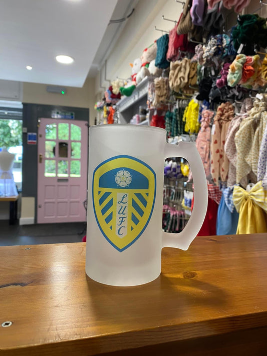 Frosted Glass Stein, 16oz Glass, 450ml, Cold Use, Perfect Gift, Leeds United