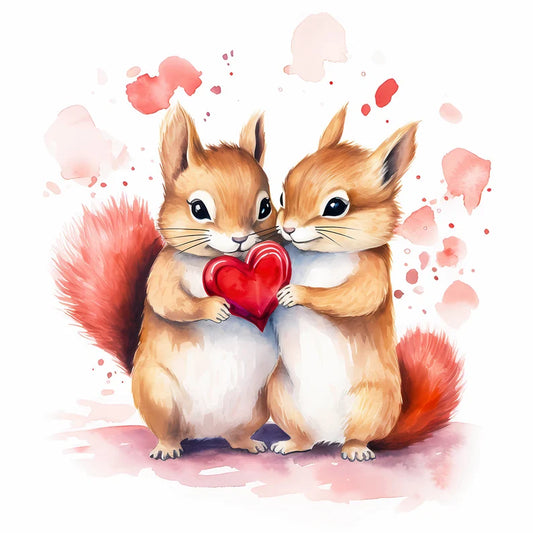 Squirrels in Love, Valentines, Coaster, Cushion, Water Bottle, Keyring, Travel Mug