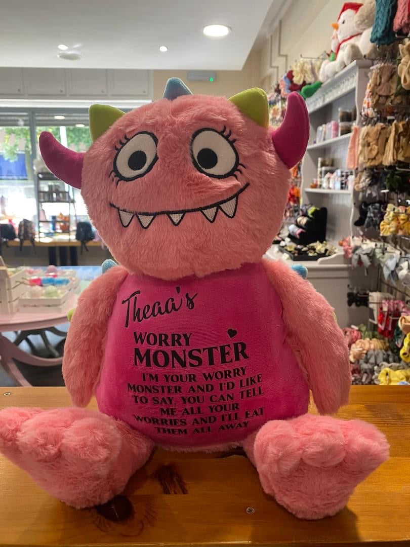 Pink Worry Monster, Tummi Bear, Personalised Soft Toy