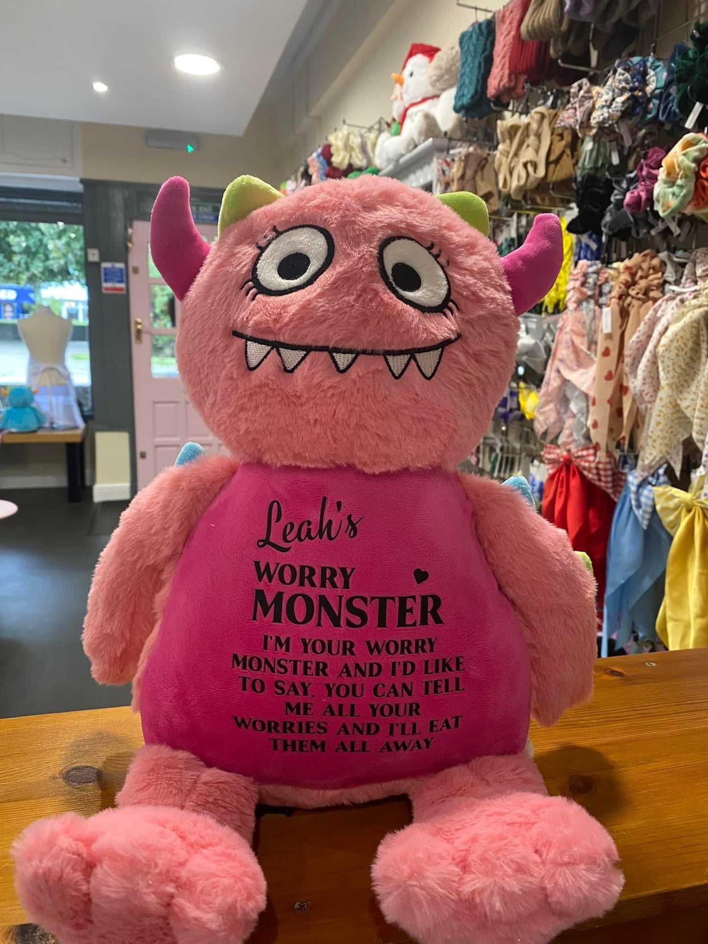 Pink Worry Monster, Tummi Bear, Personalised Soft Toy