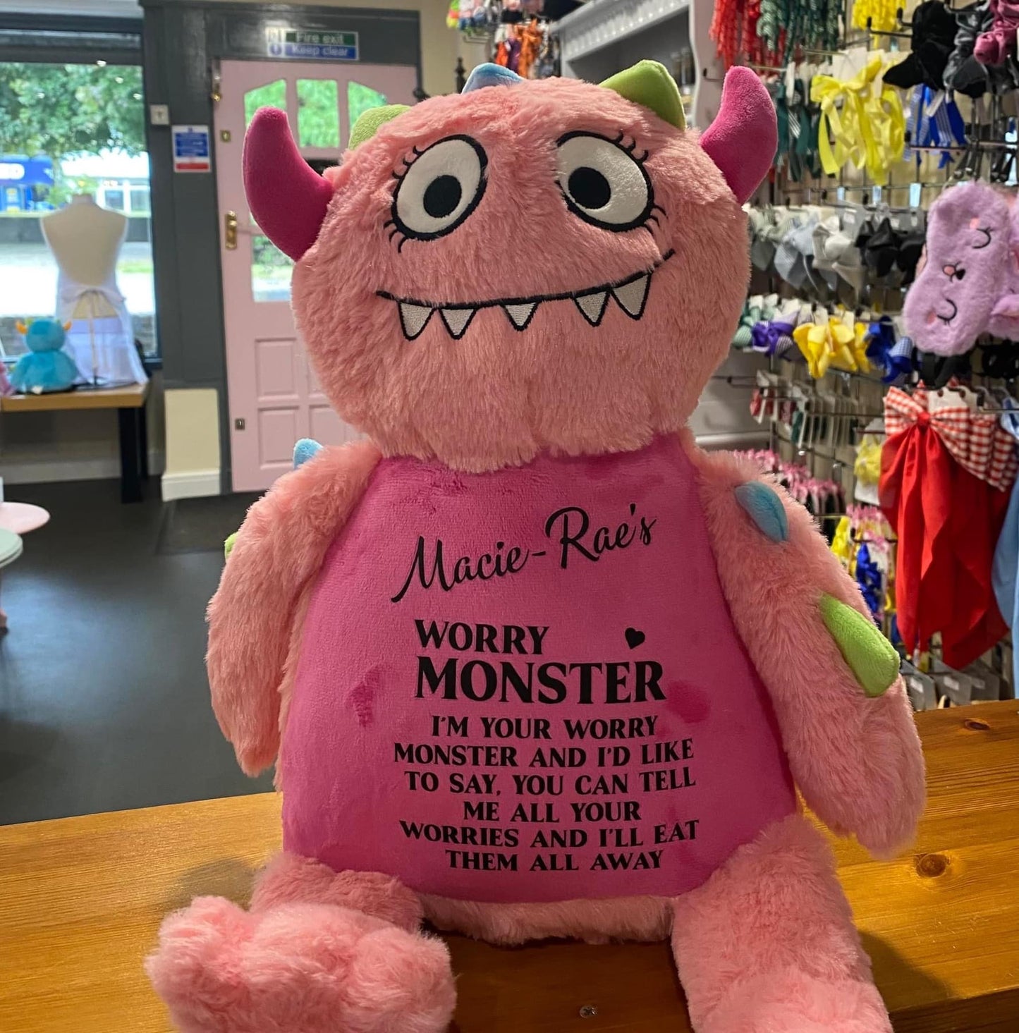 Pink Worry Monster, Tummi Bear, Personalised Soft Toy