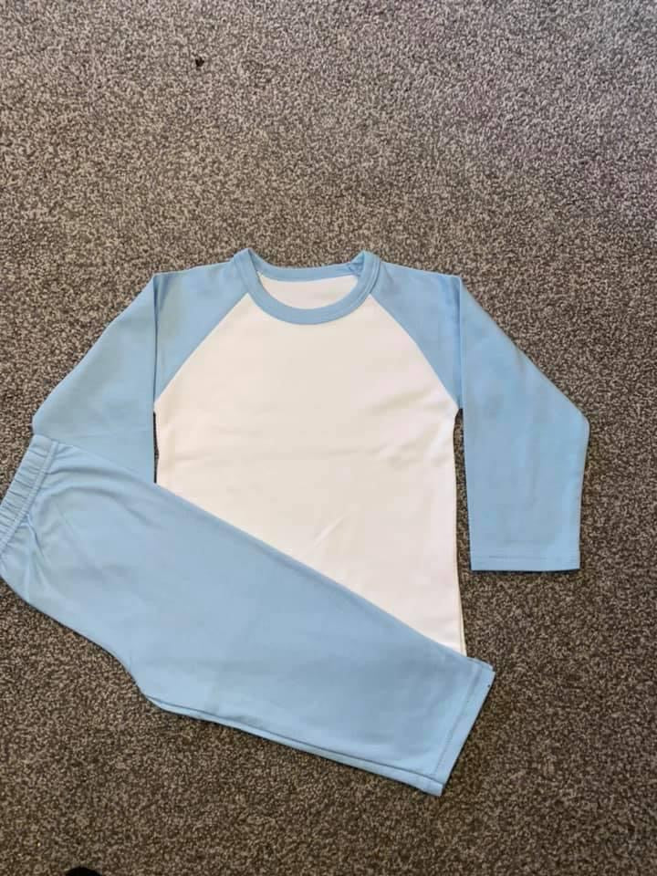 Kids Personalised Easter PJs - Plain Blue - Bunny, Ages 6 Month - 10 Years