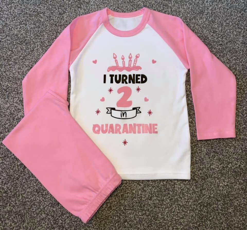 Kids Personalised Birthday Number PJs - Plain Pink - Birthday, Ages 6 Months - 10 Years