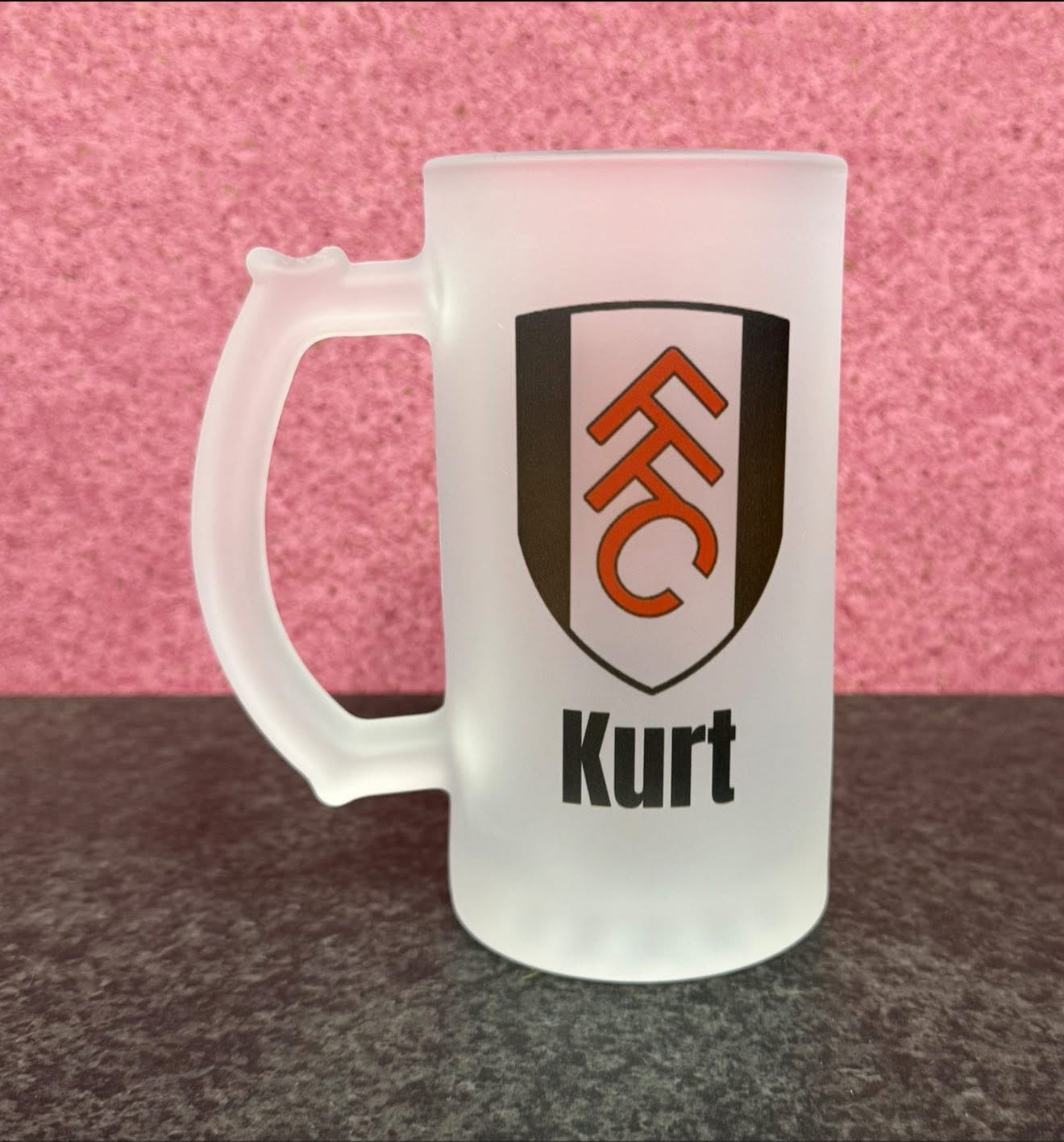 Fulham Football Club Frosted Glass Stein, 16oz Glass, 450ml, Cold Use, Perfect Gift, Personalised