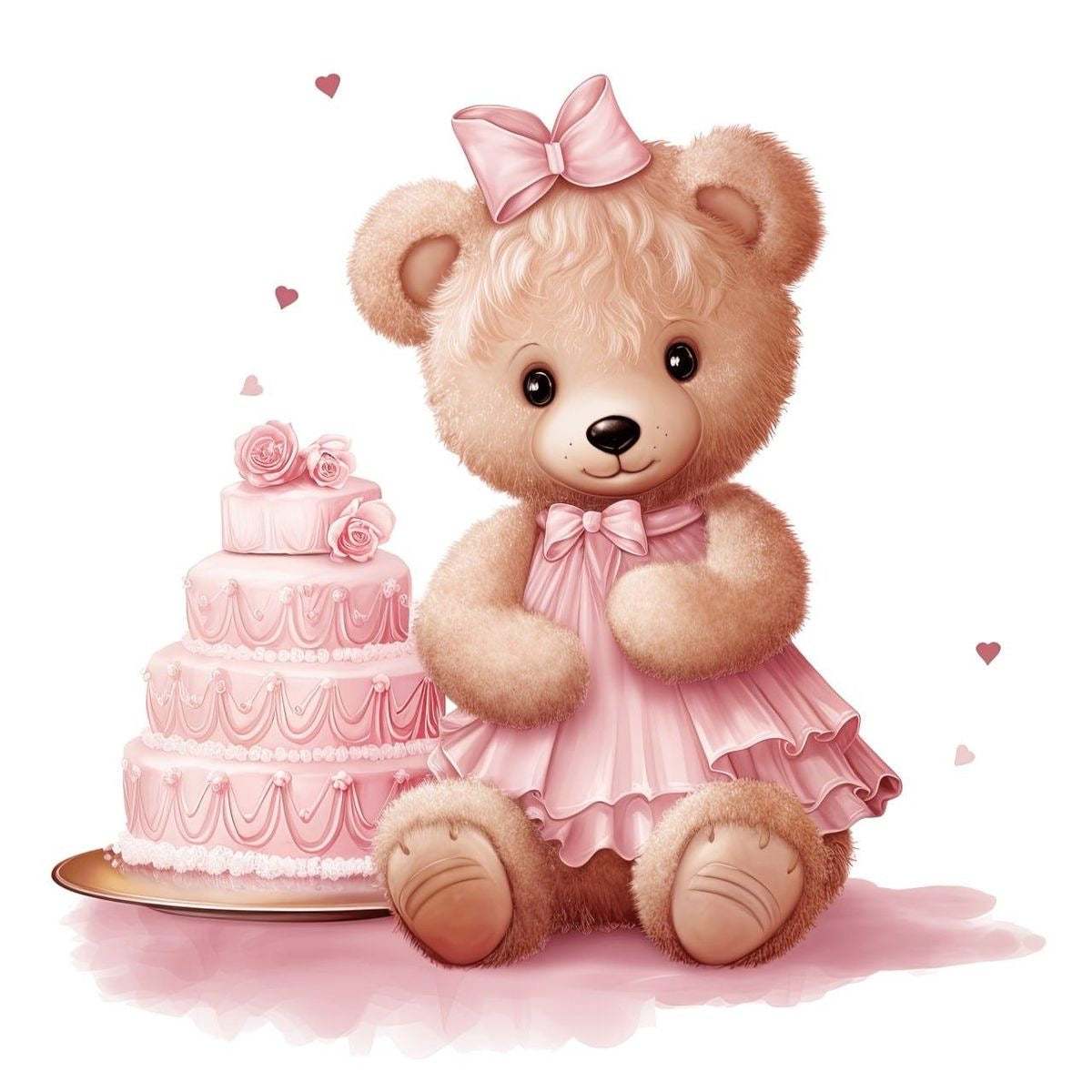 Kids Personalised Birthday Teddy Bear PJs - Plain Pink , Ages 6 Months - 10 Years