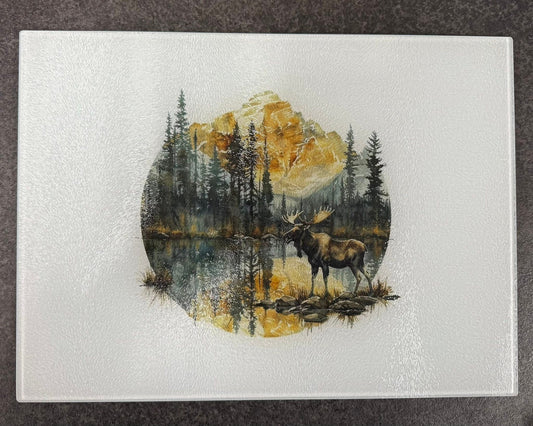 Large Glass Chopping Board, Stag, Sublimation, Worktop Saver