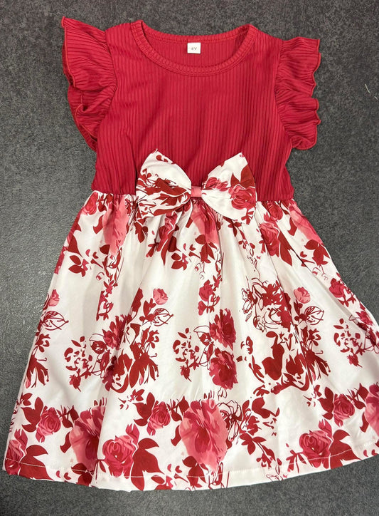 Burgundy & White, Floral Dress, Toddler, Children