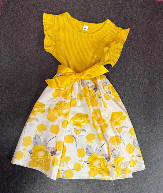Yellow & White, Floral Dress, Toddler, Children