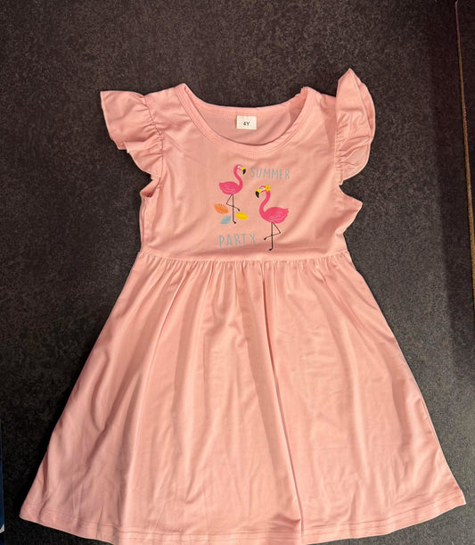 Pink Flamingo Cotton Dress, Summer, Toddler, Children