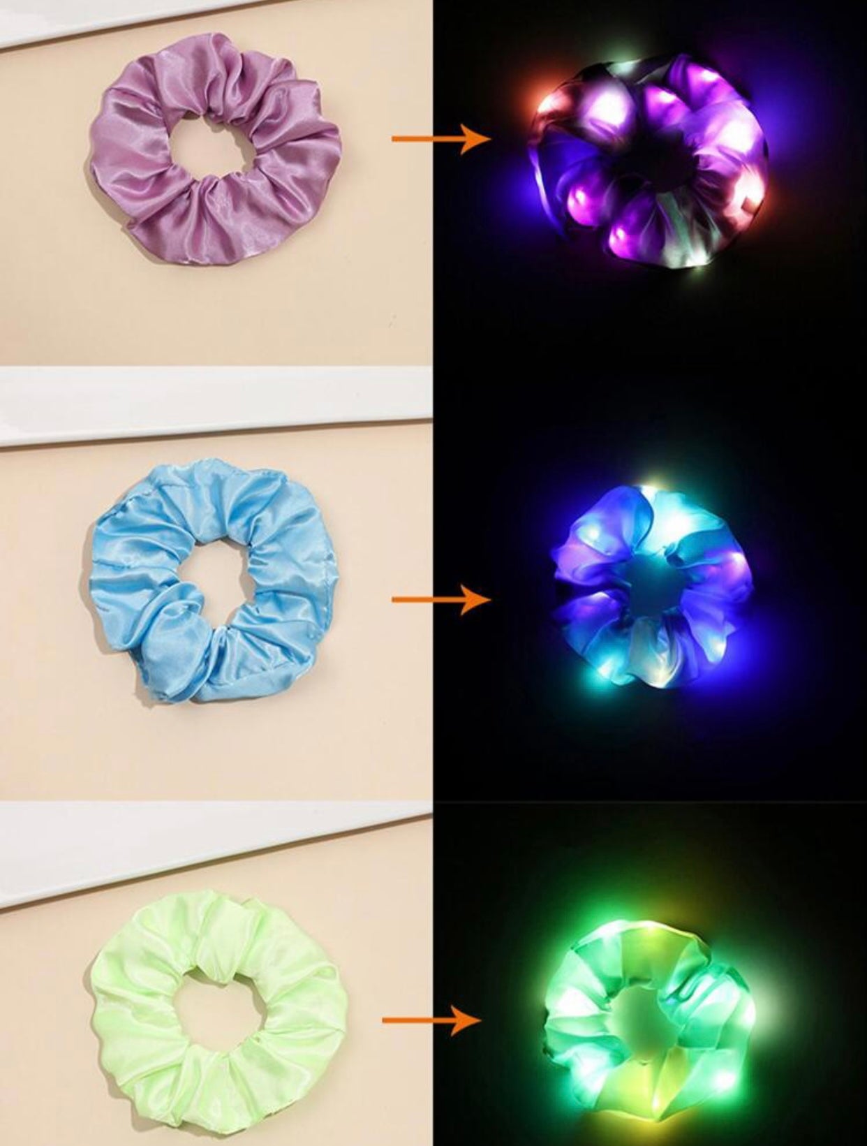 Flashing, Light Up, Colour Scrunchies, Summer Scrunchies, Choice of Colours