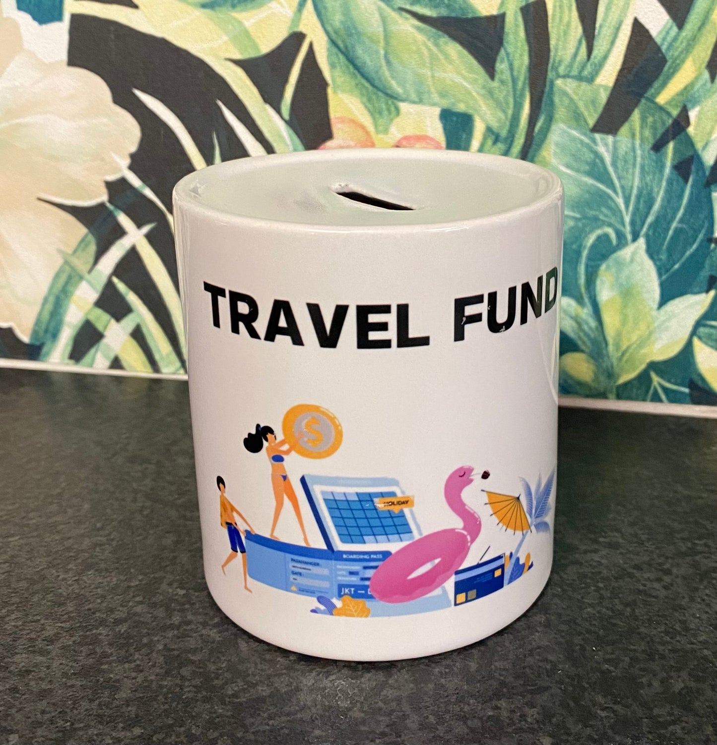 Travel Funds Money Box, Piggy Bank, Savings, Ceramic Money Box, Personalisation