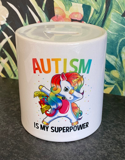 Autism Unicorn Money Box, Piggy Bank, Savings, Ceramic Money Box, Personalisation