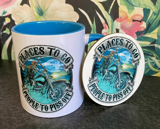 Places to go, people to pi55 off, Ceramic Mug, Coaster, Cushion, Water Bottle, Keyring, Travel Mug