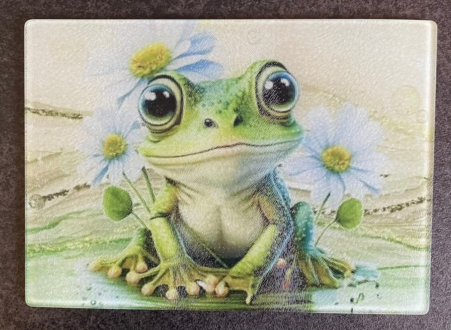 Glass Chopping Board, Cute Frog, Worktop Saver