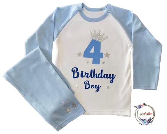 Kids Personalised Birthday Number PJs - Plain Blue - Birthday, Ages 6months - 10 Years