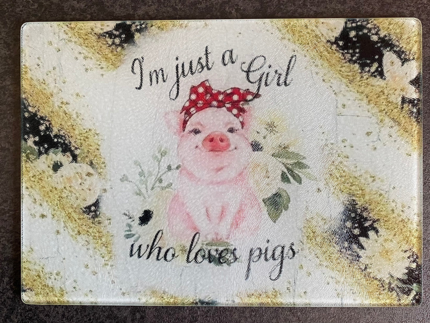 Glass Chopping Board, Just a Girl, Who Loves Pigs, Worktop Saver