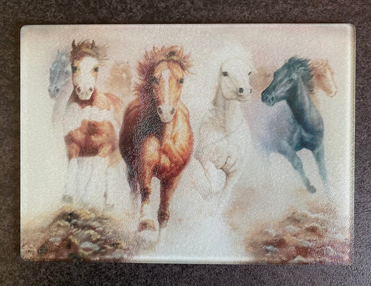 Glass Chopping Board, Galloping Horses, Worktop Saver