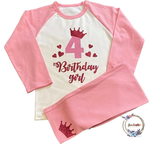 Kids Personalised Birthday Number PJs - Plain Pink - Birthday, Ages 6 Months - 10 Years