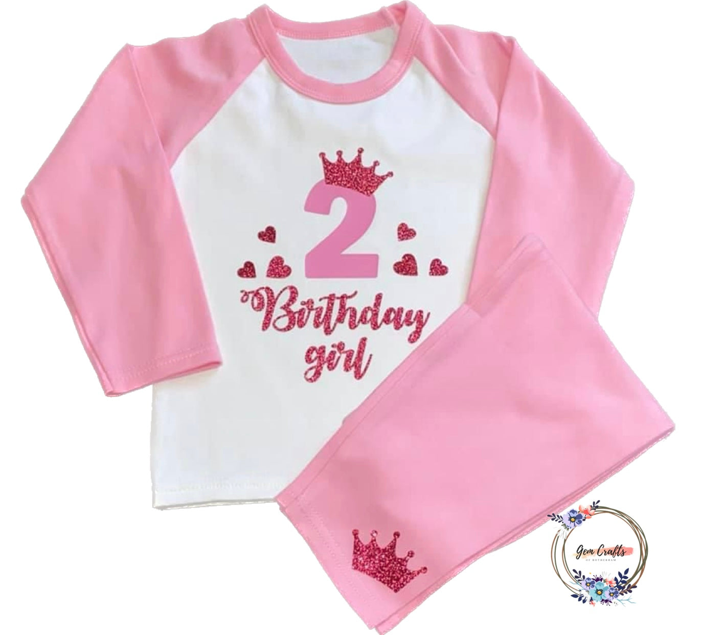 Kids Personalised Birthday Number PJs - Plain Pink - Birthday, Ages 6 Months - 10 Years