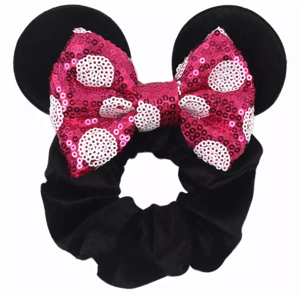 Mouse Ear Velvet Scrunchie, Pink Minnie