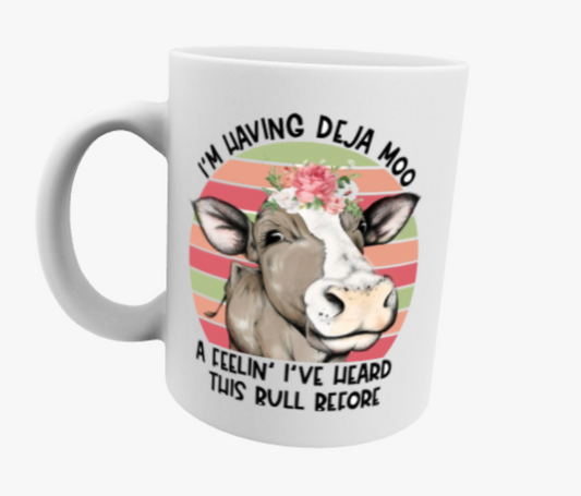 De Ja Moo, Travel Mug, Ceramic Mug, Coaster, Cushion, Water Bottle, Keyring