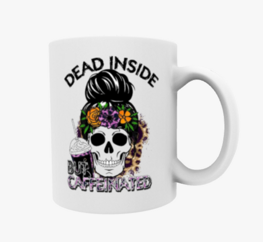 Dead Inside But Caffeinated Travel Mug, Ceramic Mug, Coaster, Cushion, Water Bottle, Keyring