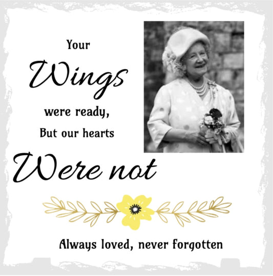 Personalised Photo Slate, Memorial, Your Wings we’re Ready, add your photo