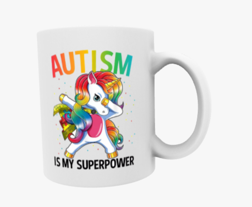 Autism is my Superpower, Unicorn, Travel Mug, Ceramic Mug, Coaster, Cushion, Water Bottle, Keyring