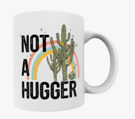 Not a Hugger, Cactus, Ceramic Mug, & Coaster