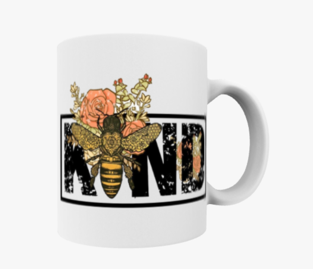 Bee Kind Travel Mug, Ceramic Mug, Coaster, Cushion, Water Bottle, Keyring